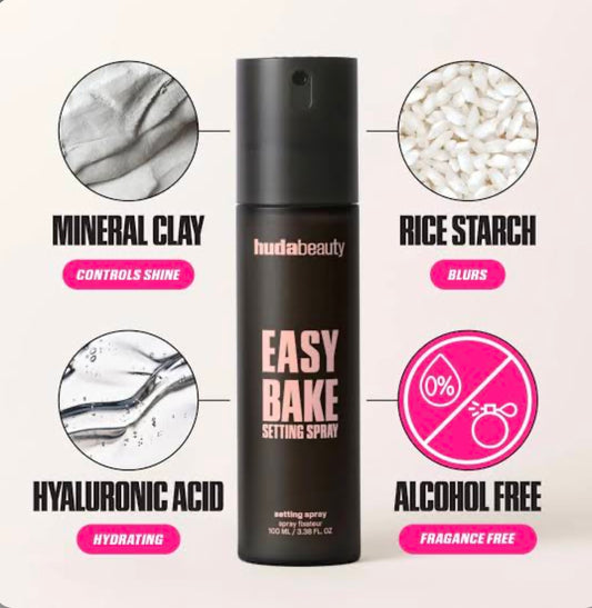 Huda Beauty Easy Bake Setting Spray – Spray fixateur maquillage tenue 16h